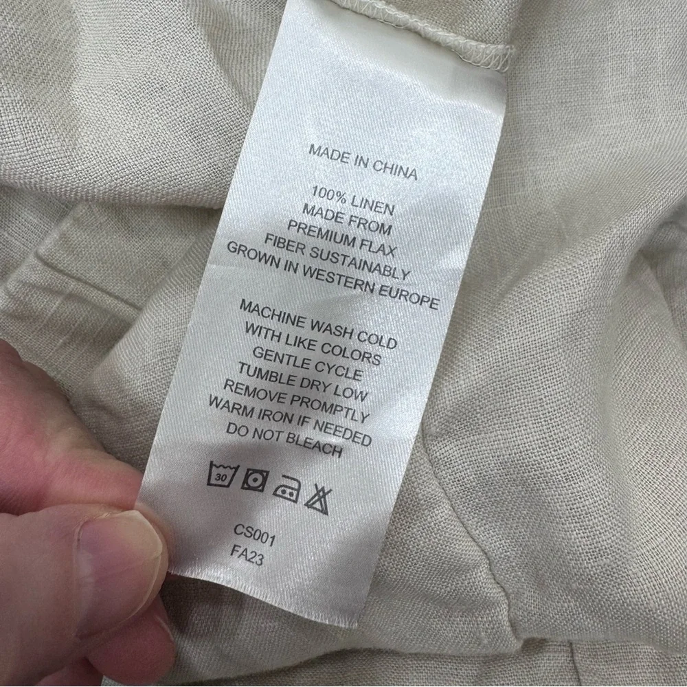 Quince Sand European Flax Linen Tapered Ankle Pant Sz Large Elastic Waist